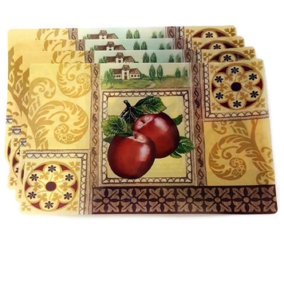 Modern Farmhouse Rustic Apple Placemats Rustic Shabby Chic 4 Piece Set New - Picture 1 of 8